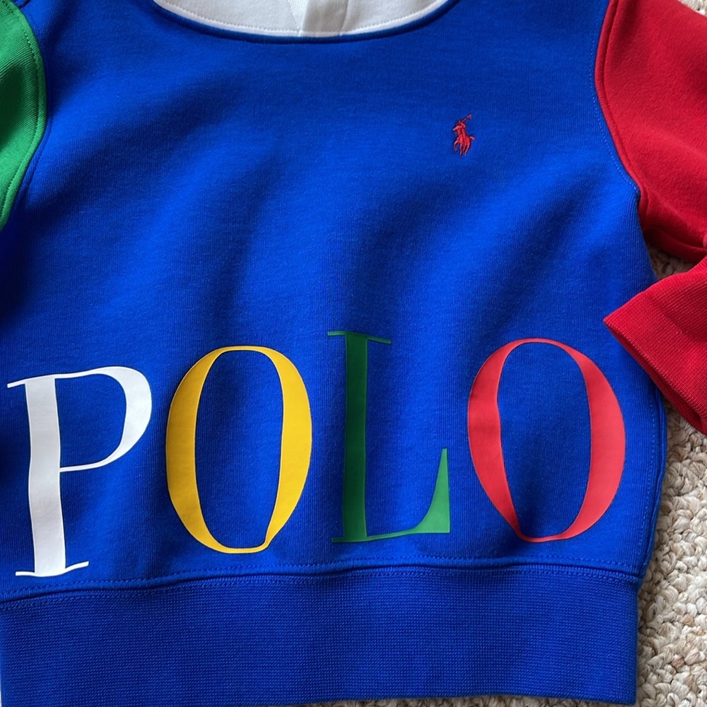 NWOT RALPH LAUREN Logo Double-Knit Hoodie in Sapphire Star Multi color - Picture 2 of 3